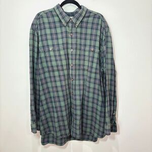 Duluth Trading Mens XXL Tall Button Up Flannel Shirt Green Plaid Cotton Workwear
